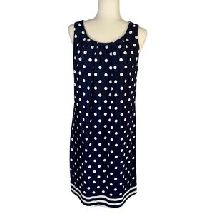 Gilli Pullover Polka Dot Stripe Sleeveless Swing Dress Navy White Size Large
